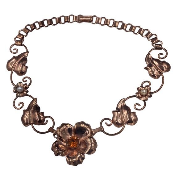 Vintage 1940's Retro Modern Sterling Rose Gold Vermeil Choker Necklace - Picture 1 of 9